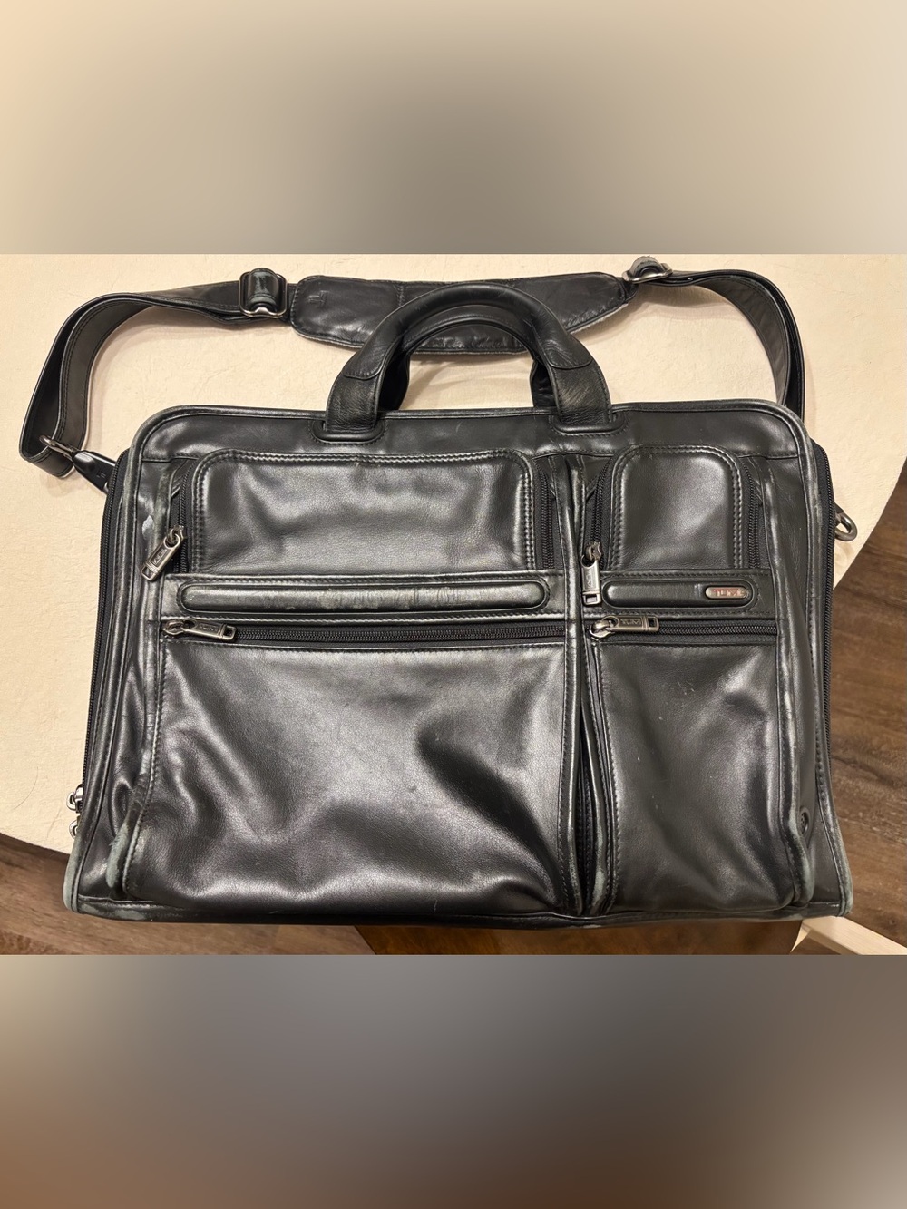 Tumi Alpha Leather Messenger and Laptop Bag